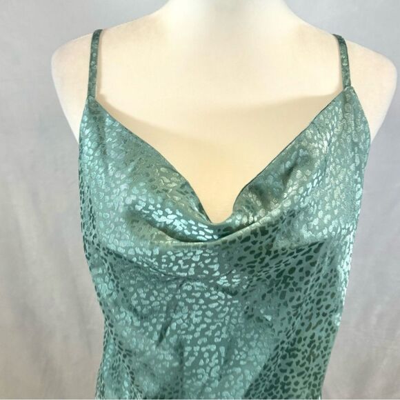Sage green satin printed cowl neck slip dress size medium - Picture 2 of 4